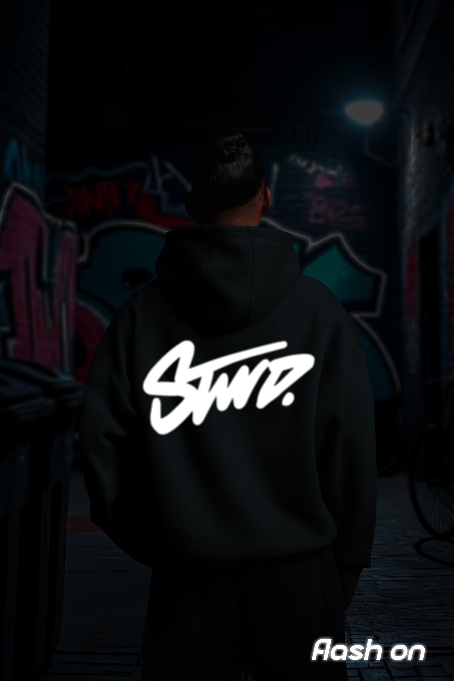 REFLICTIVE /MULTI FIT OVERSIZE [STWD] HOODIE {DARK GREY}