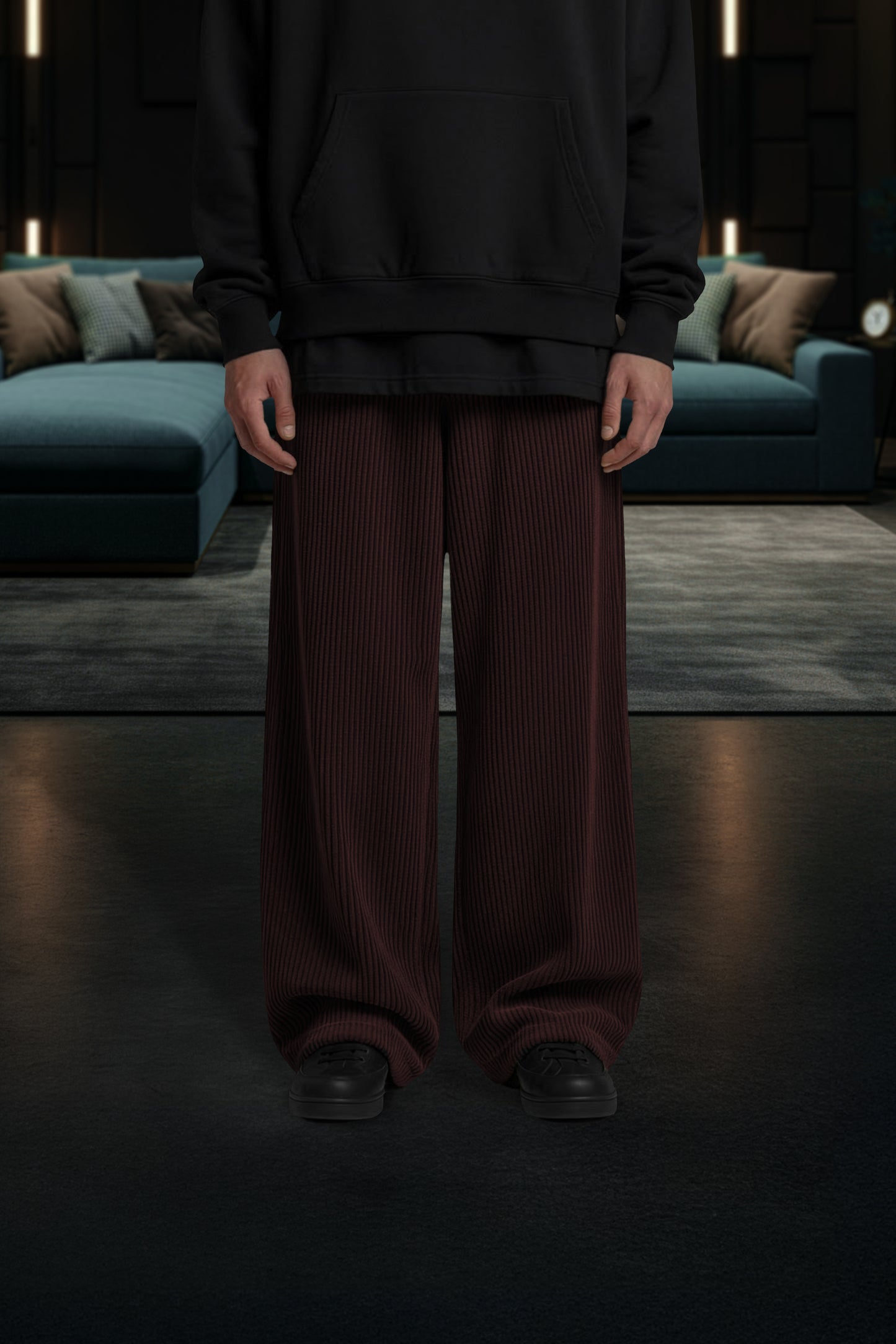BUGUNDY(Ribbed plush) OVERSIZE WINTER SWEATPANT