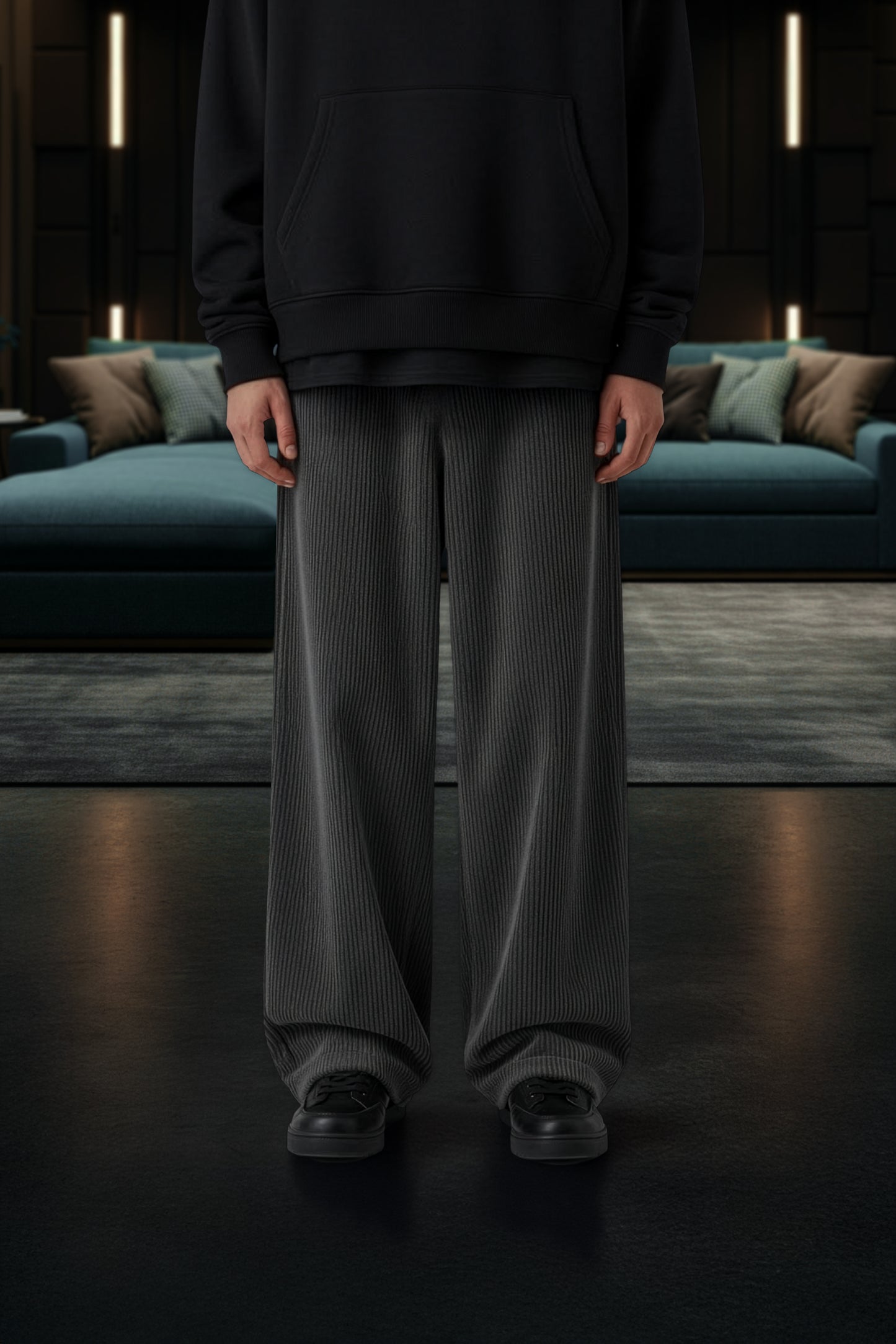 DARK GREY(Ribbed plush) OVERSIZE WINTER SWEATPANT