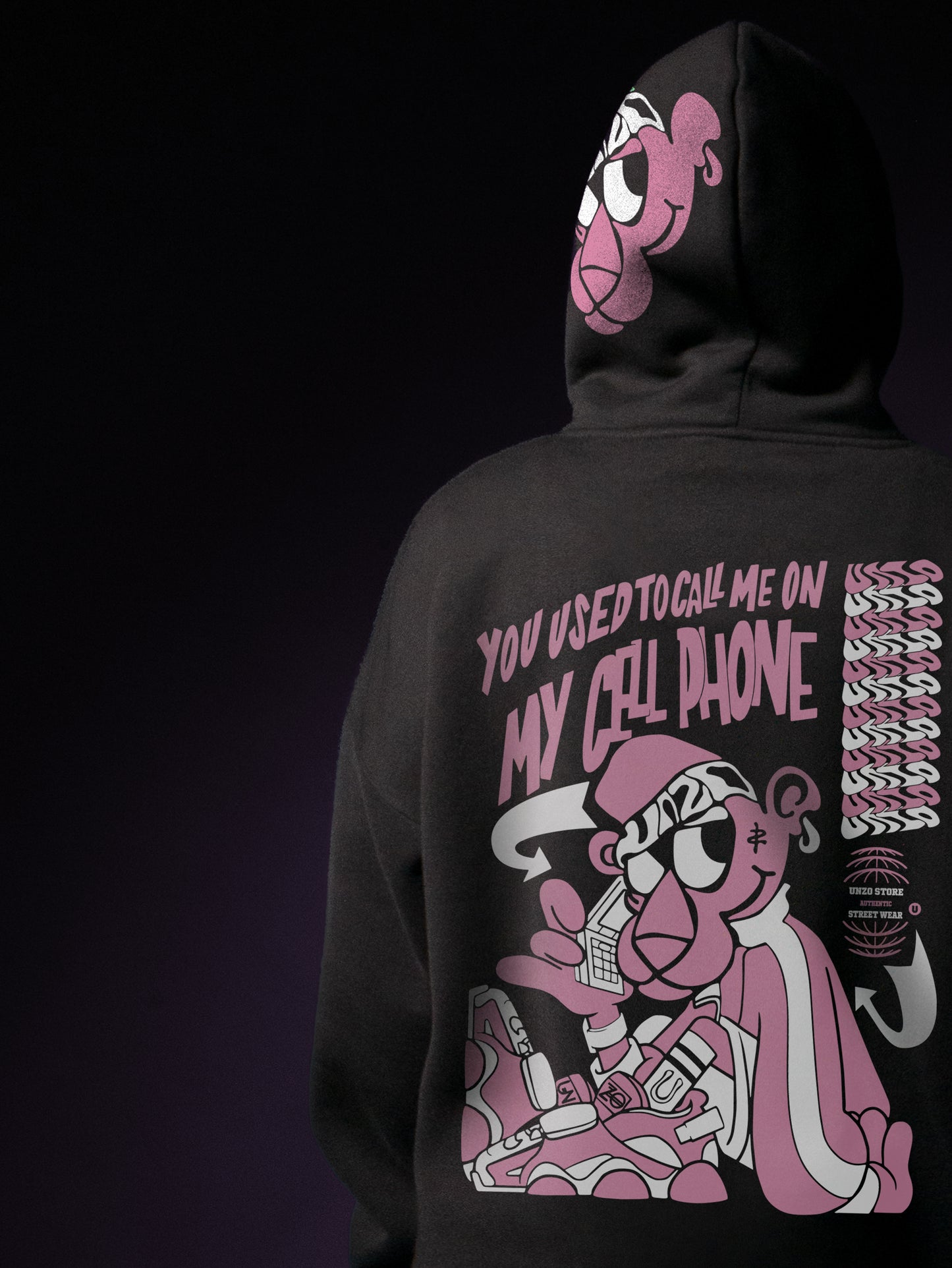 (PINK PANTHER)OVERSIZE HOODIE-BLACK