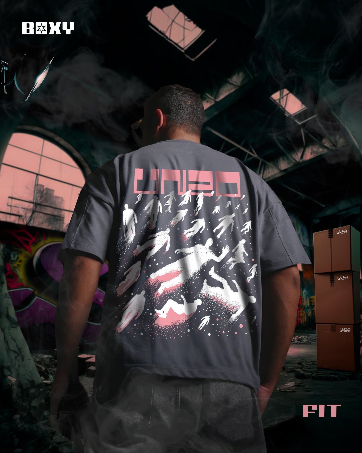 -BOXY FIT-DARKE GREY (FLY WITH UNZO) OVERSIZE TEE