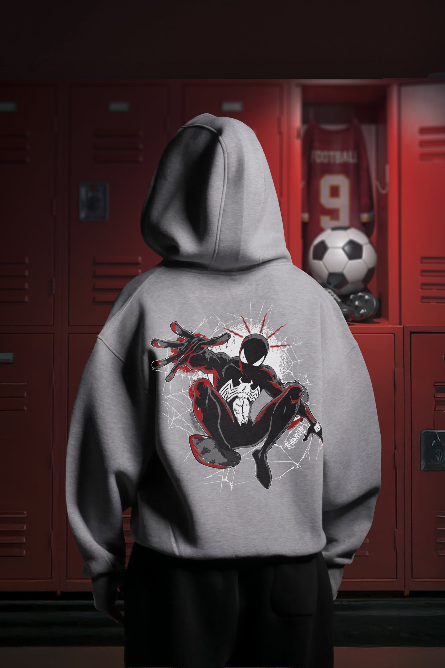 OVERSIZE ZIP UP MULTI FIT {SPIDER MAN} HOODIE {LITE GREY}