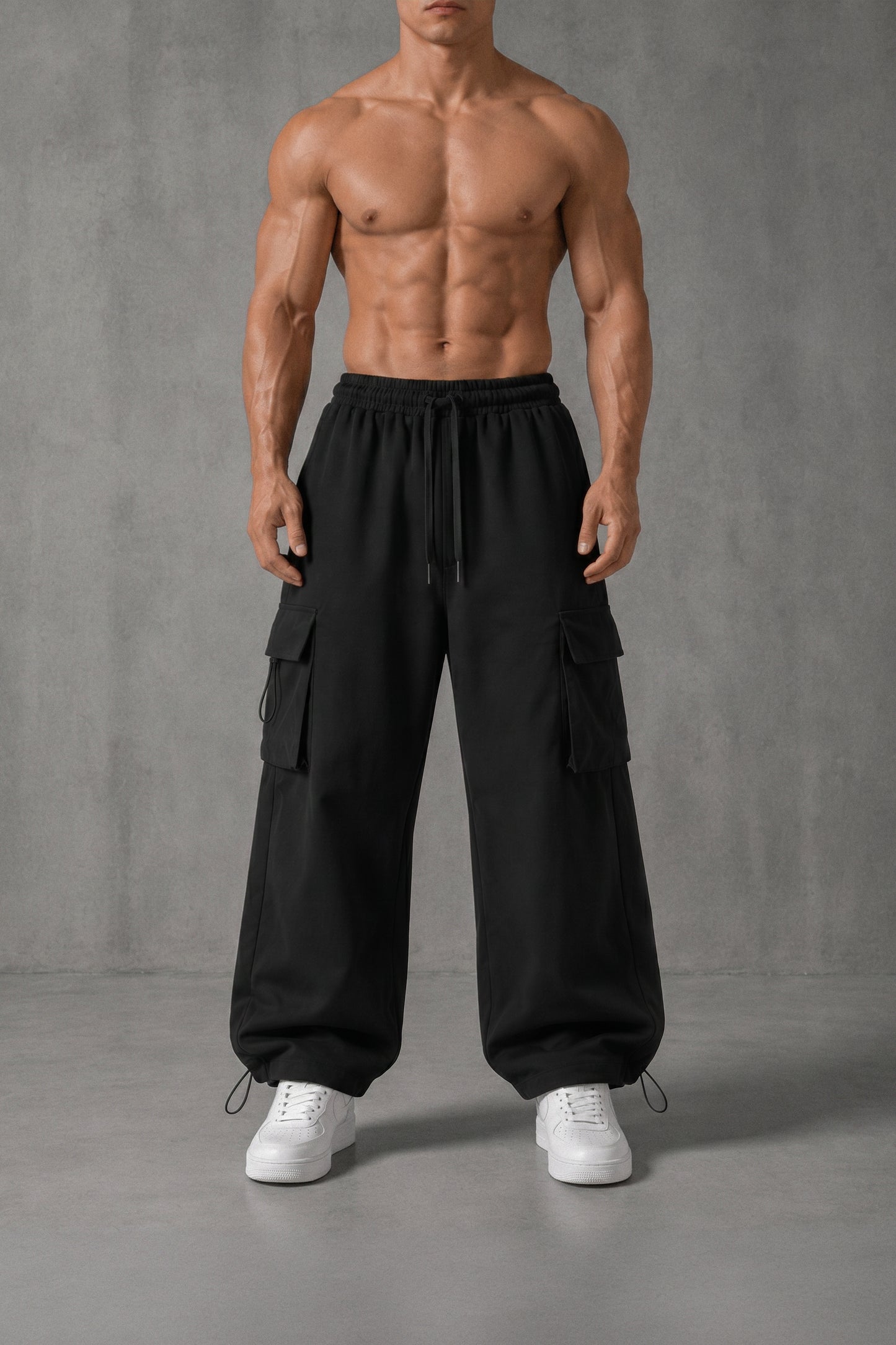 (GABARDINE )BLACK MULTI FIT (CARGO ) OVERSIZE SWEATPANT