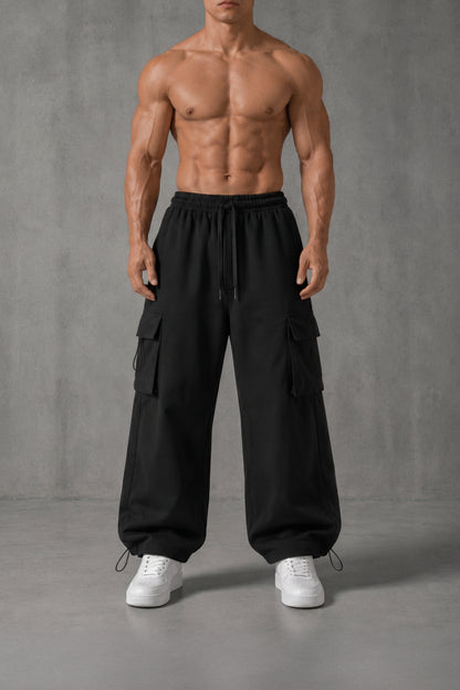 (GABARDINE )BLACK MULTI FIT (CARGO ) OVERSIZE SWEATPANT