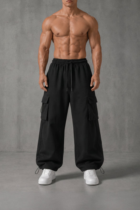 (GABARDINE )BLACK MULTI FIT (CARGO ) OVERSIZE SWEATPANT