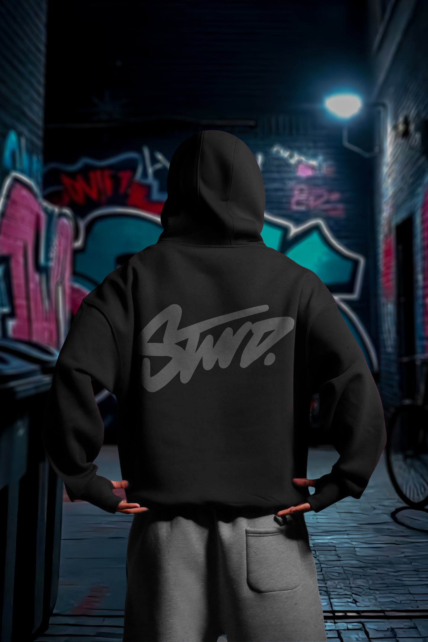REFLICTIVE /MULTI FIT OVERSIZE [STWD] HOODIE {BLACK}