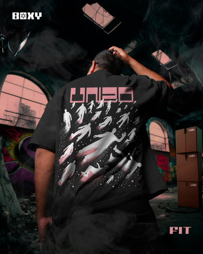 -BOXY FIT-BLACK (FLY WITH UNZO) OVERSIZE TEE