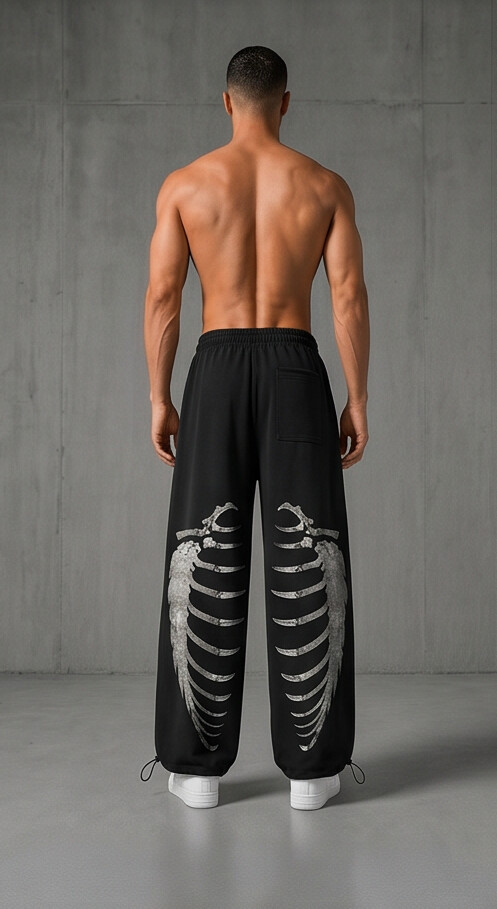 (MULTI FIT) BLACK (BONE RIBS) OVERSIZE SWEATPANT