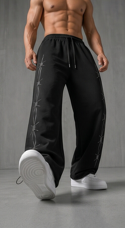 (MULTI FIT) BLACK (BARBED WIRE) OVERSIZE SWEATPANT