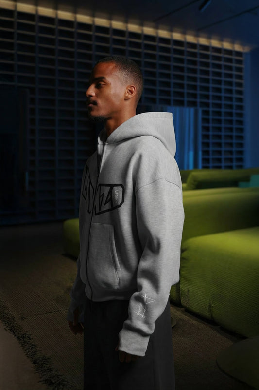 OVERSIZE ZIP UP MULTI FIT {UNZO} HOODIE {LITE GREY}