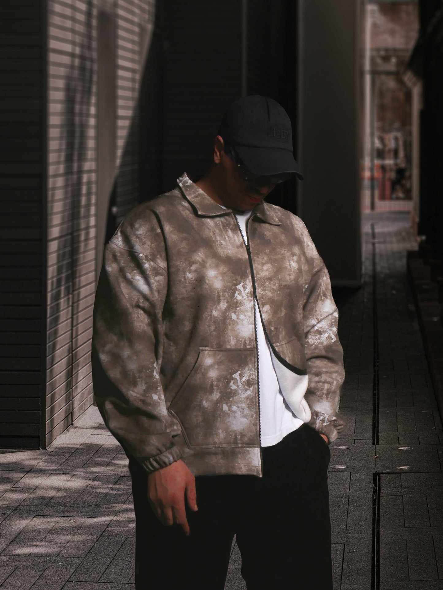 OVERSIZE ZIP UP MULTI FIT JACKET {WASHED BROWN }