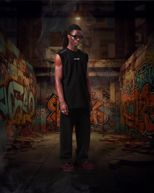 BLACK OVERSIZE (SHOULDER CUT)( NO PAIN NO GAIN))