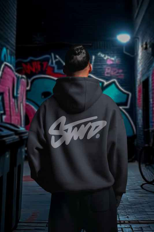 REFLICTIVE /MULTI FIT OVERSIZE [STWD] HOODIE {DARK GREY}