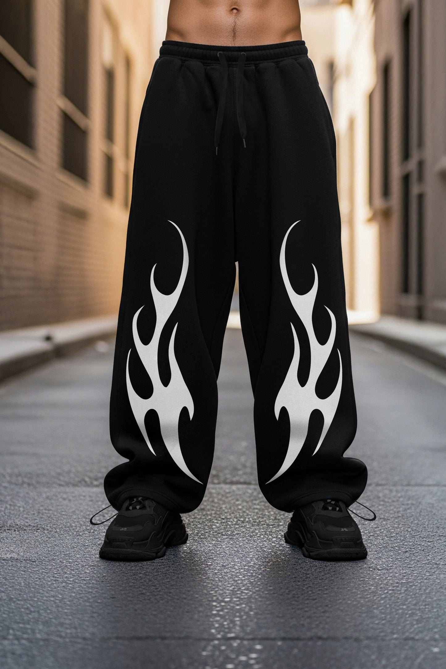 (MULTI FIT) BLACK (FIRE LINES) OVERSIZE WINTER SWEATPANT
