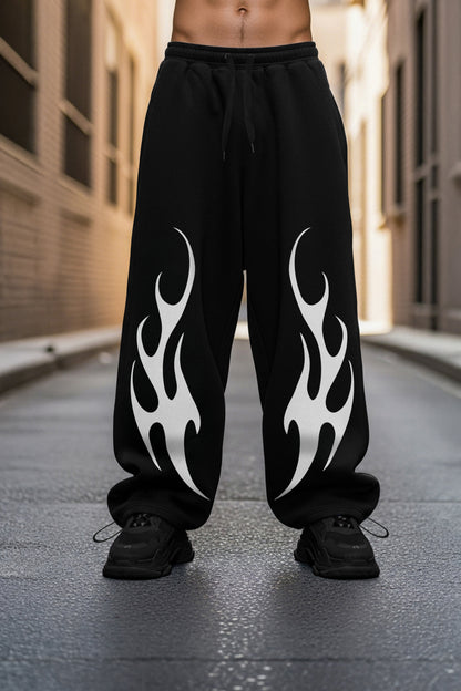 (MULTI FIT) BLACK (FIRE LINES) OVERSIZE WINTER SWEATPANT
