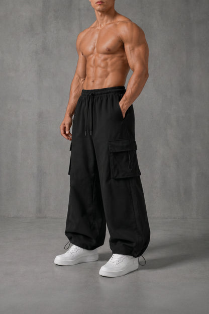 (GABARDINE )BLACK MULTI FIT (CARGO ) OVERSIZE SWEATPANT