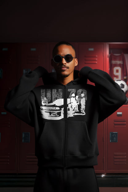 OVERSIZE ZIP UP MULTI FIT {UNZO GUYS} HOODIE {BLACK}